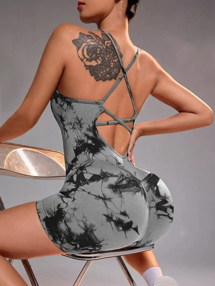 women's gym yoga set tight fitting short high elasticity integrated exercise workwear sports bra jumpsuit gym set women