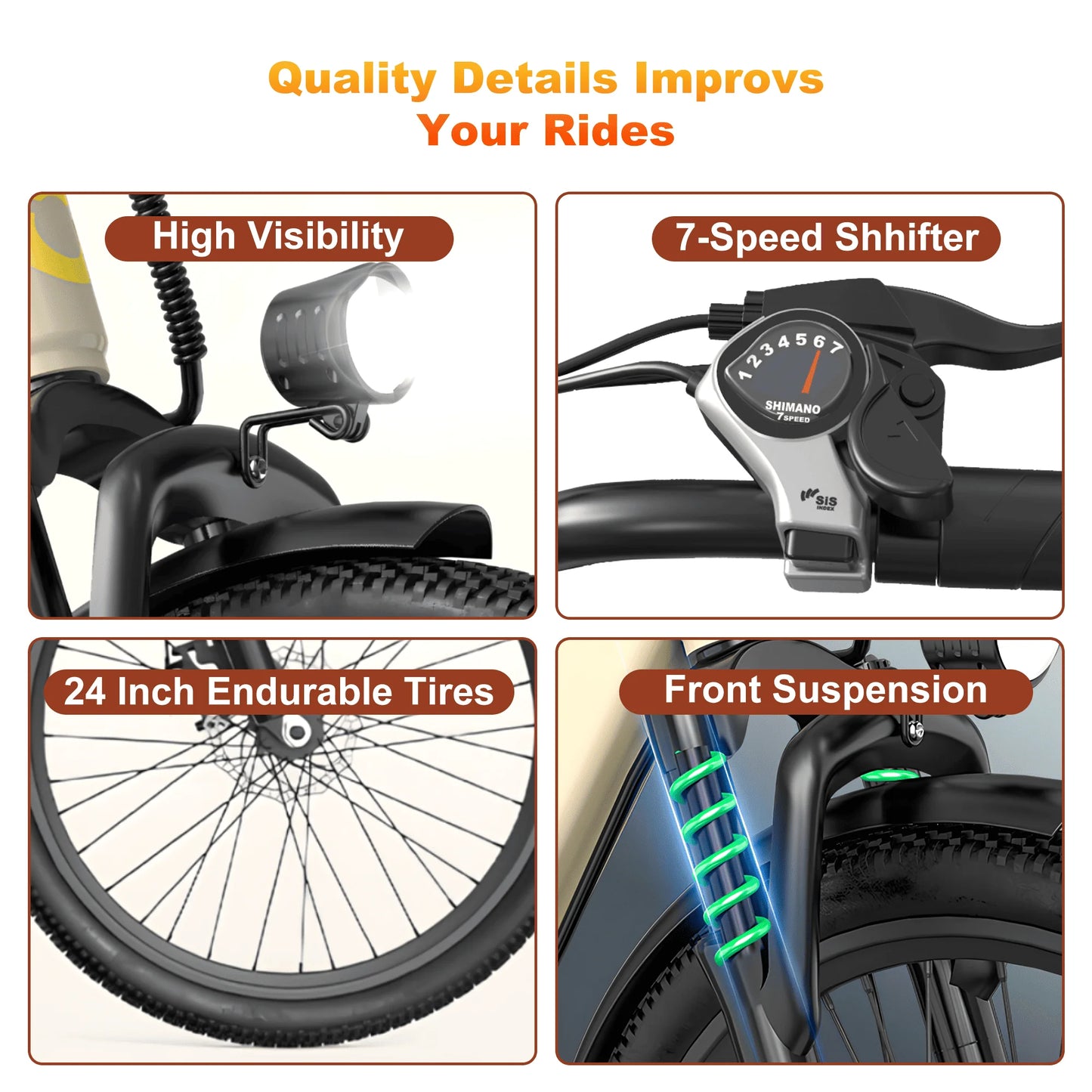 Electric Bike Adults 40Miles 23MPH Commuting Electric Mountain Bike 468Wh Lithium Battery,7-Speed,24" Tire Front Fork Suspensio
