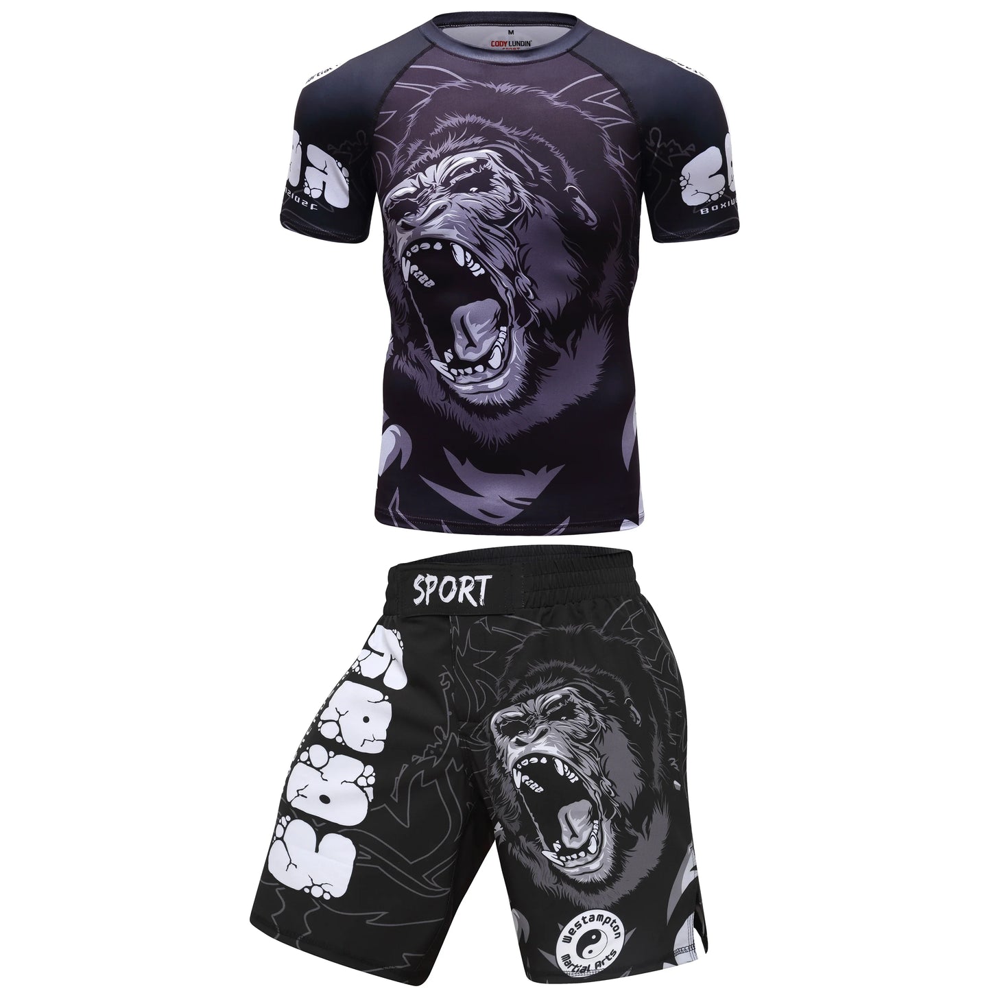 Two Sets of Sportswear, Bjj Jiu Jitsu Gi Rashguard + MMA Shorts, Muay Thai Pants, Cool Boxing Suit, Running Suit, Fitness Suit
