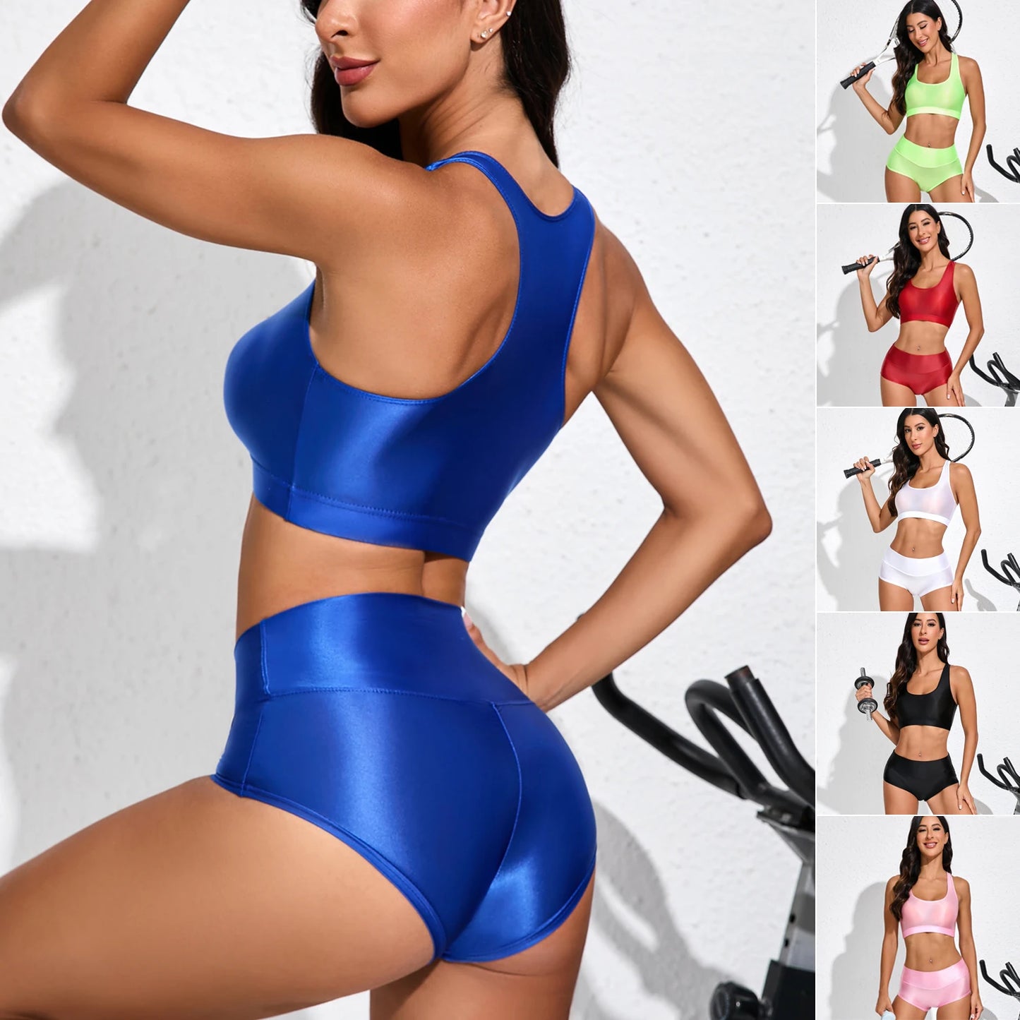 508#Sexy European and American New Women's Sports Shorts High Waist Yoga Peach Hip Tight Running Fitness Triangle Pants Set