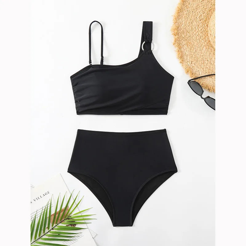 Women High Waisted Bikini Thin Shoulder Straps Sling Push Up Tank Top Separate Two-Piece Swimsuit Backless Swimwears