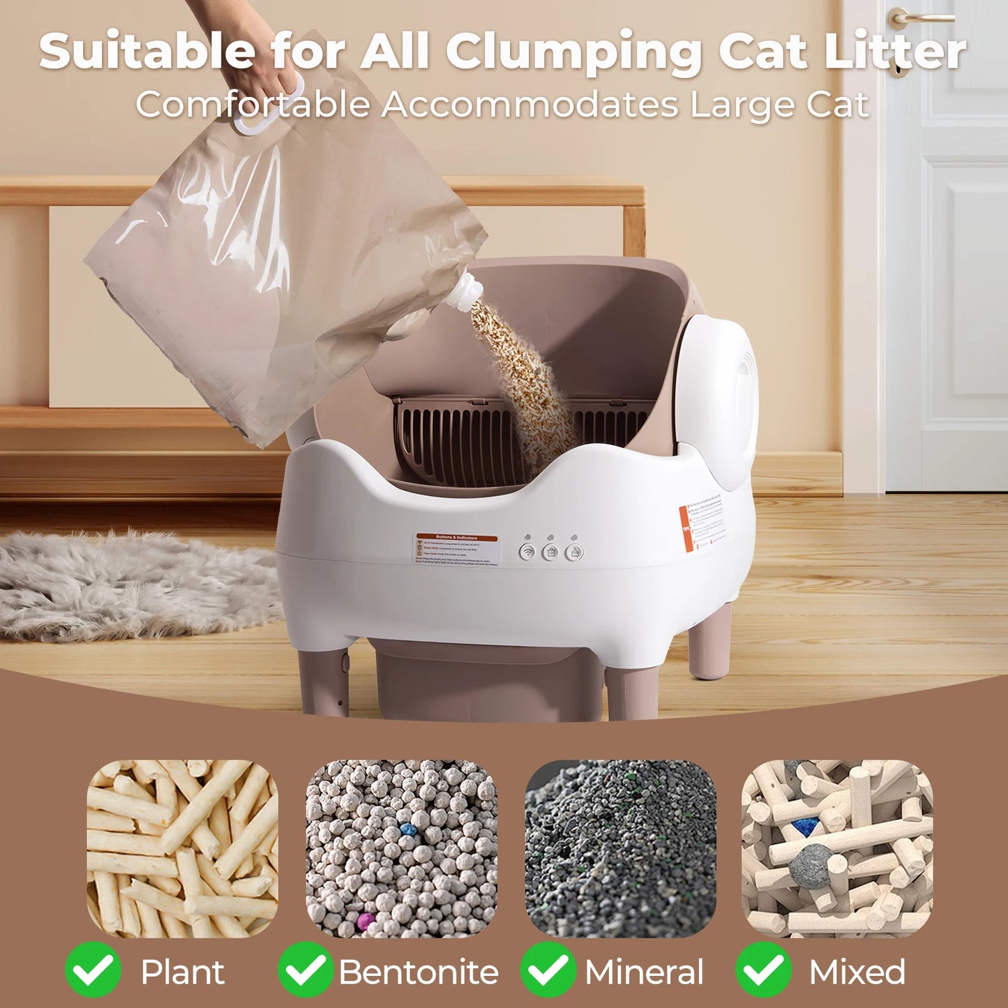 Self Cleaning Litter Box, Automatic Cat Litter Box with APP Control, Odor-Free  Large Waste Bin, Open-Top for Multi Cats