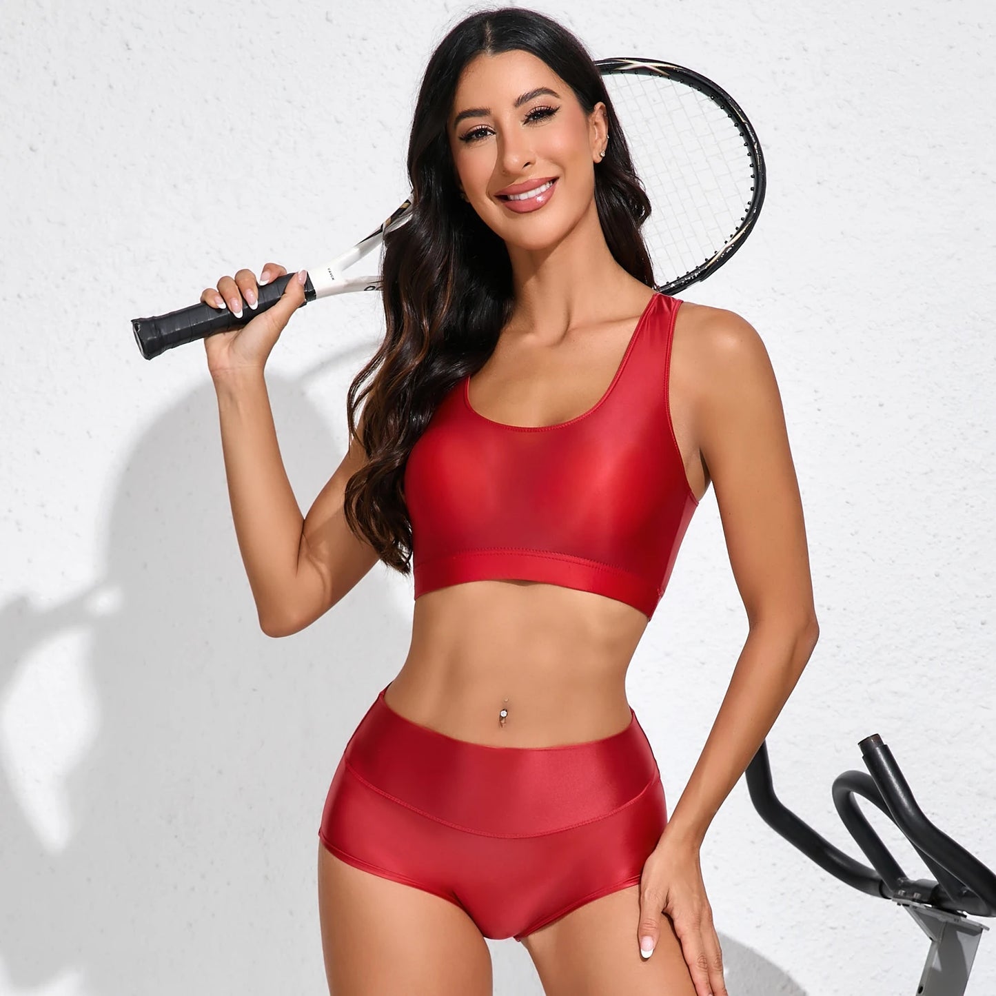 508#Sexy European and American New Women's Sports Shorts High Waist Yoga Peach Hip Tight Running Fitness Triangle Pants Set