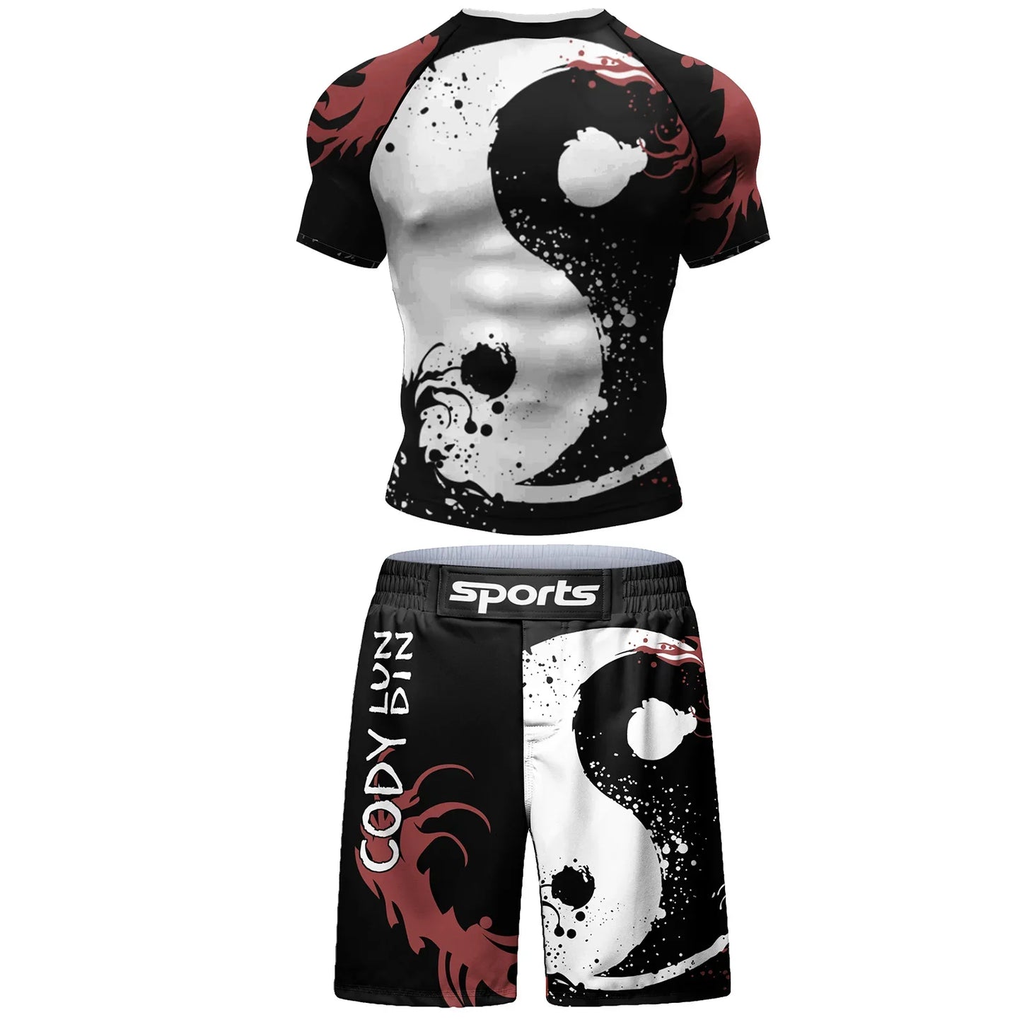 Two Sets of Sportswear, Bjj Jiu Jitsu Gi Rashguard + MMA Shorts, Muay Thai Pants, Cool Boxing Suit, Running Suit, Fitness Suit