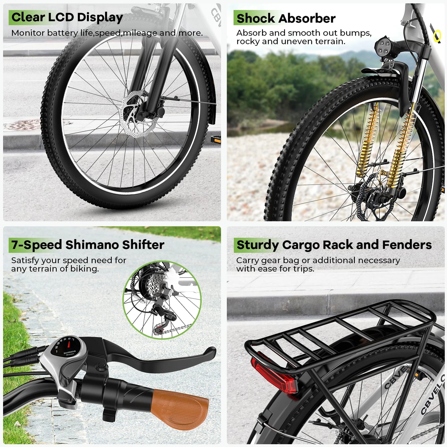1000 Peak Electric Bike for Adults,up 80 Miles Removable Battery Ebike, 26" Electric E Bike with 7-Speed,Adult Electric Bicycles