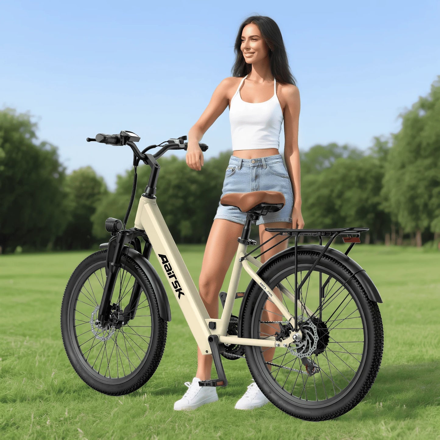 Electric Bike Adults 40Miles 23MPH Commuting Electric Mountain Bike 468Wh Lithium Battery,7-Speed,24" Tire Front Fork Suspensio