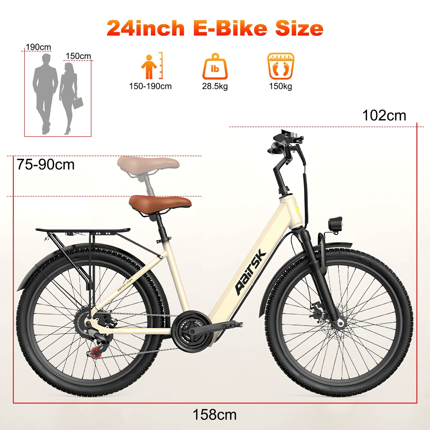 Electric Bike Adults 40Miles 23MPH Commuting Electric Mountain Bike 468Wh Lithium Battery,7-Speed,24" Tire Front Fork Suspensio
