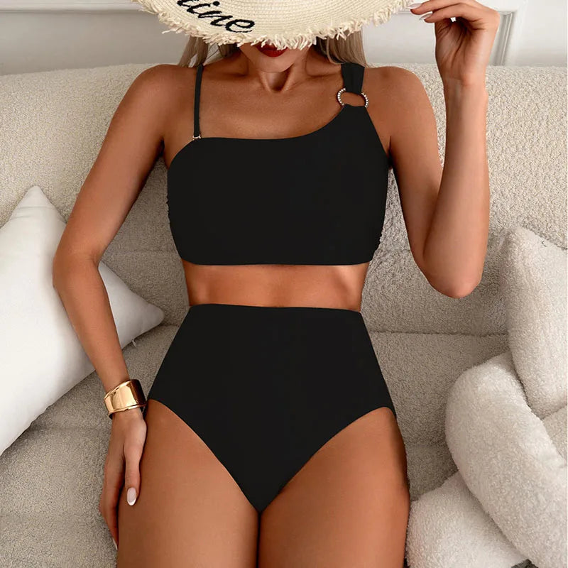 Women High Waisted Bikini Thin Shoulder Straps Sling Push Up Tank Top Separate Two-Piece Swimsuit Backless Swimwears