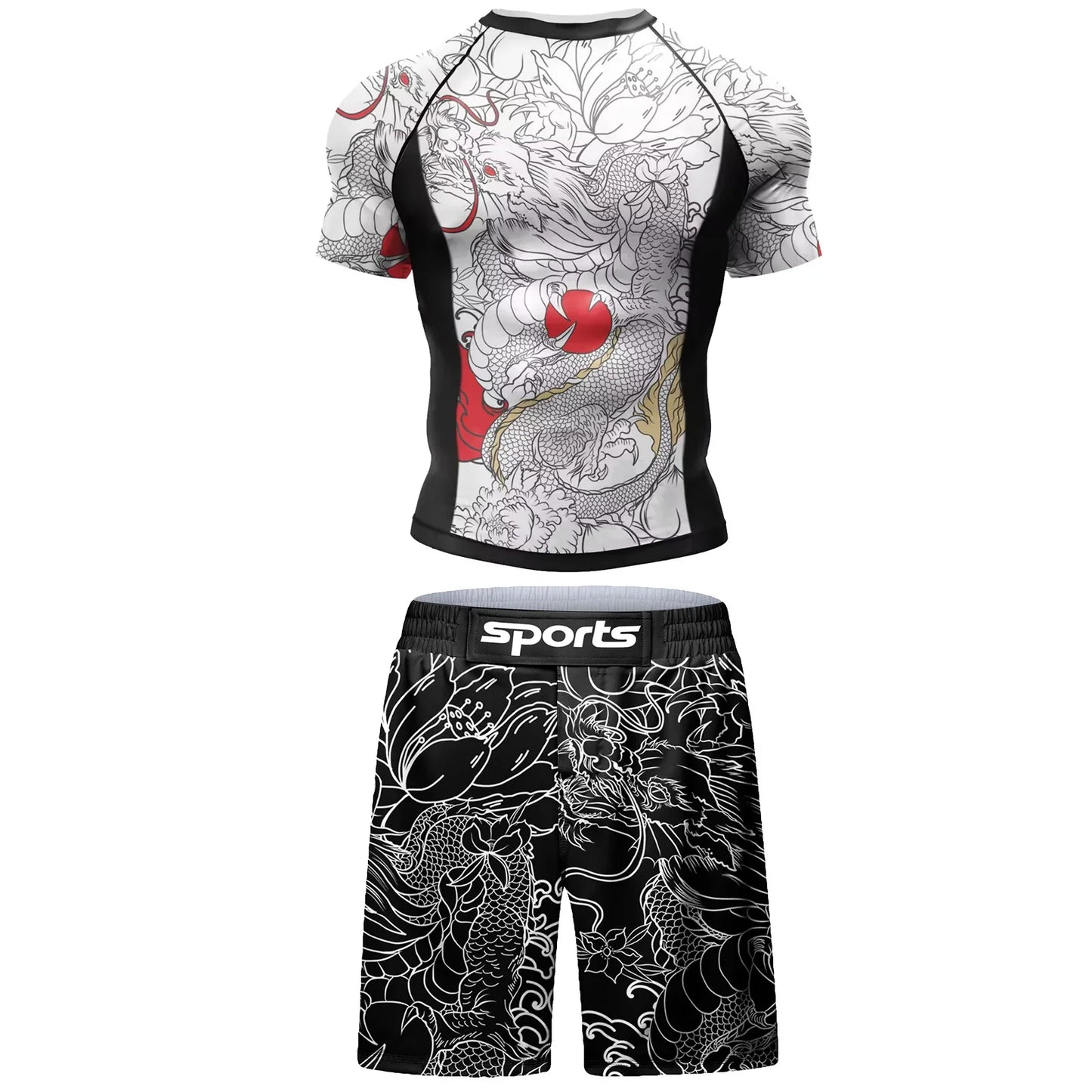 Two Sets of Sportswear, Bjj Jiu Jitsu Gi Rashguard + MMA Shorts, Muay Thai Pants, Cool Boxing Suit, Running Suit, Fitness Suit