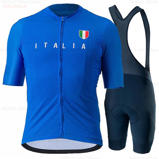 Raudax Italy Cycling Set Man Cycling Jersey Short Sleeve Bicycle Cycling Clothing Kit Mtb Bike Wear Triathlon Maillot Ciclismo