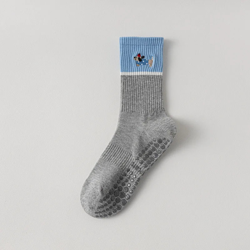 Yoga Socks Women Silicone Anti-slip Professional Indoor Workout Pilates Socks Cartoon Dog Embroidery Cute Fitness Sports Socks