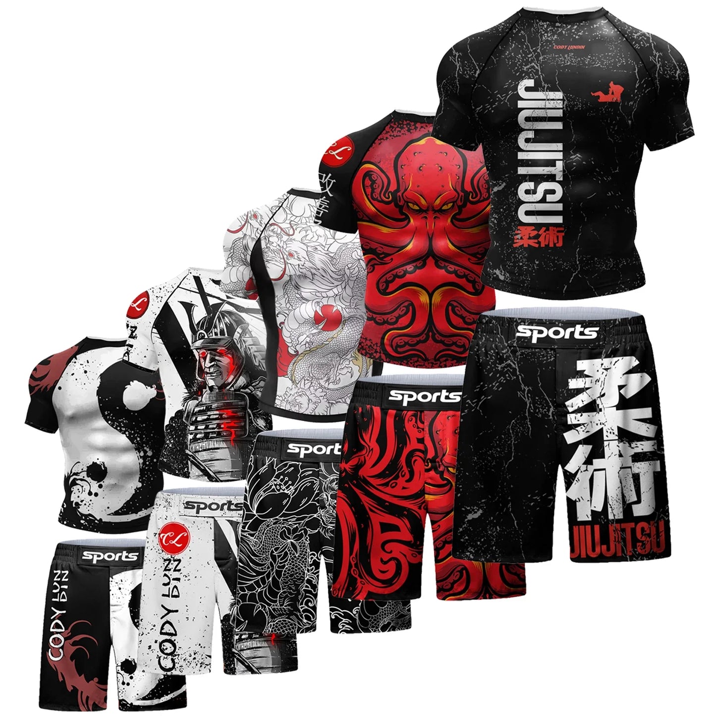 Two Sets of Sportswear, Bjj Jiu Jitsu Gi Rashguard + MMA Shorts, Muay Thai Pants, Cool Boxing Suit, Running Suit, Fitness Suit
