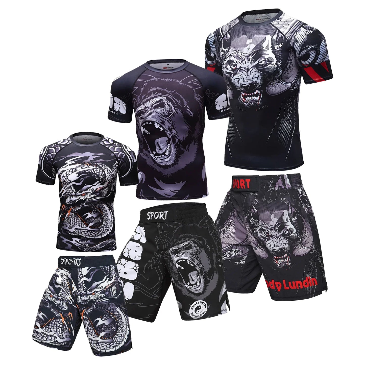 Two Sets of Sportswear, Bjj Jiu Jitsu Gi Rashguard + MMA Shorts, Muay Thai Pants, Cool Boxing Suit, Running Suit, Fitness Suit